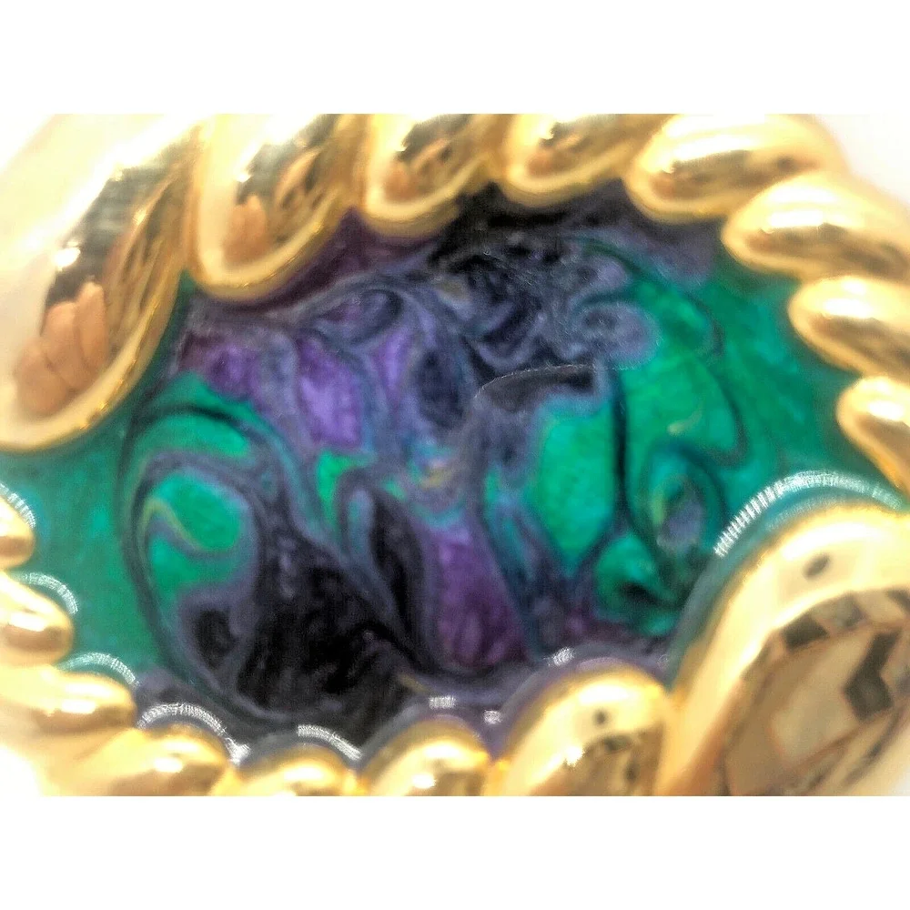 Nan Lewis Belt Buckle Green Purple Enamel Gold-Tone Vintage 3